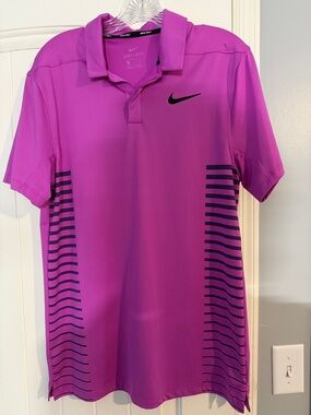 Nike Men’s Magenta Polo with Black Stripe Accents